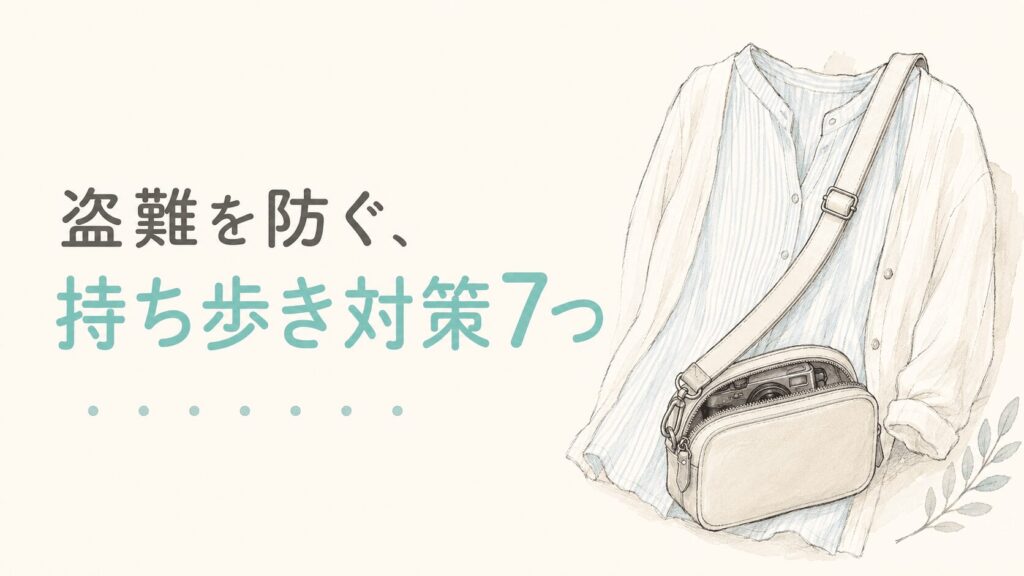 盗難を防ぐ持ち歩き対策7つ。カメラバッグを斜めがけにして体の前で持つ様子