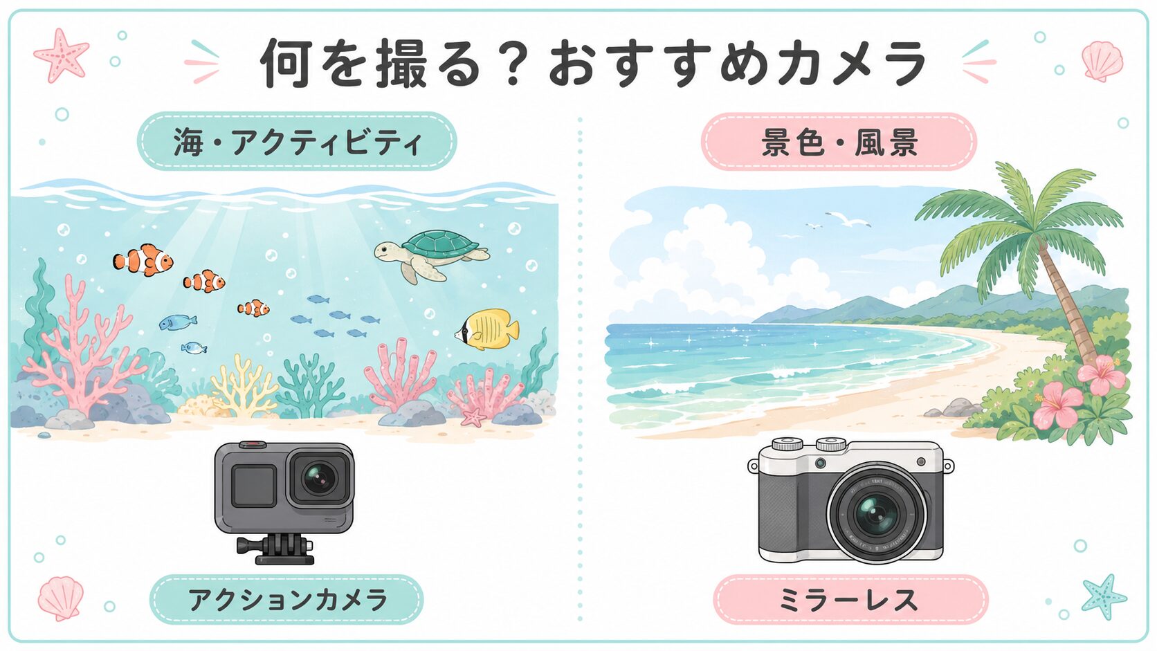 沖縄で何を撮るかで選ぶおすすめカメラの図解