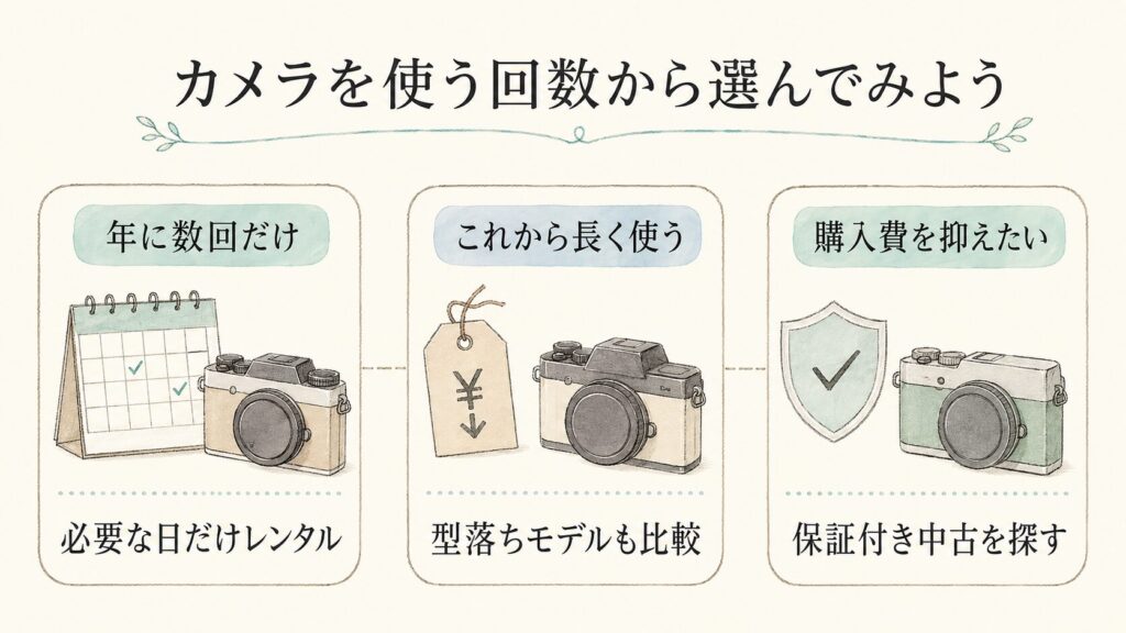 レンタルと購入は何回使うと金額が近づく? カメラが高くて買えない…予算を抑えて始める3つの方法【2026年】