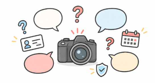 カメラレンタル初心者のよくある質問を表すイラスト